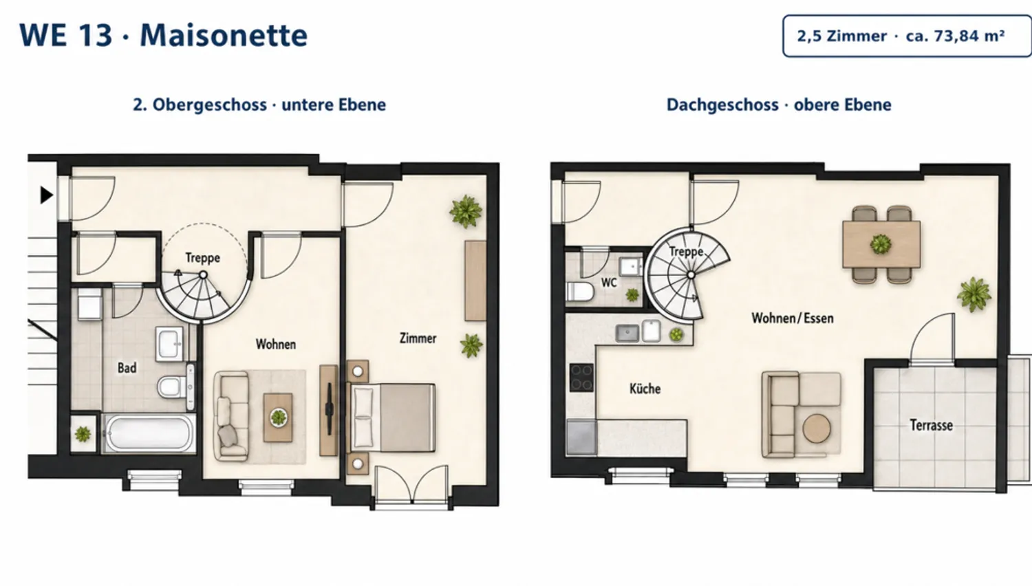 Grundriss WE 13 möbliert